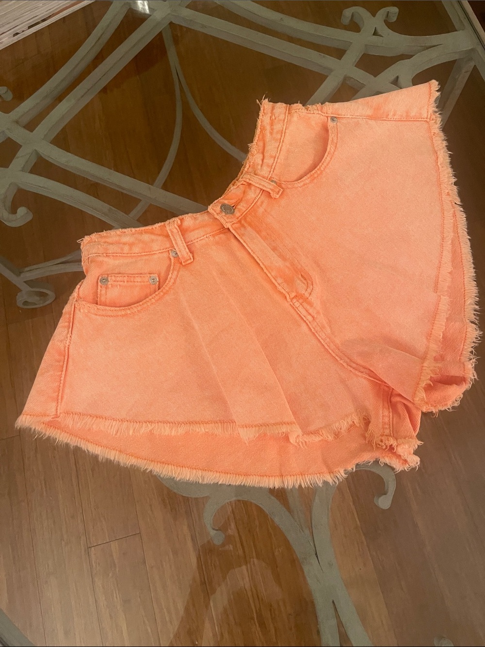 Signature Coral Jean Shorts with Frayed Hem